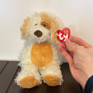 Ty Fluffy Dog Toy - Cream and Brown